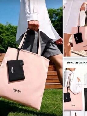 Prada Pink Tote with Contrasting Black Pouch